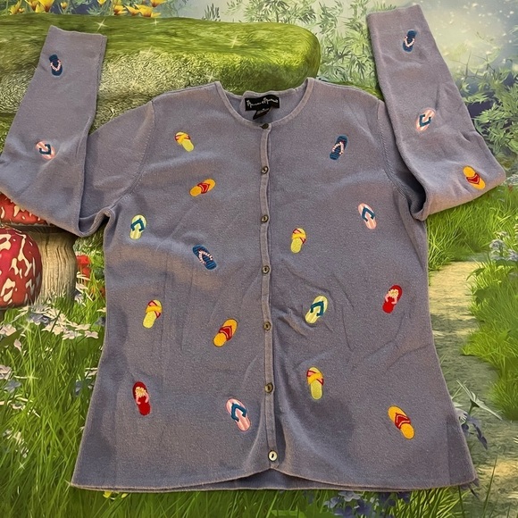 Mercer & Madison Thong/Slipper/Flipflops Embroidered Cardigan, Blue, Medium, GUC - Picture 4 of 7